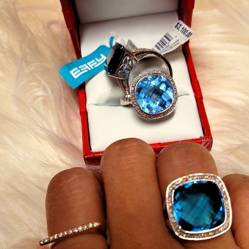 Blue Topaz ,diamonds Silver Women's Ring